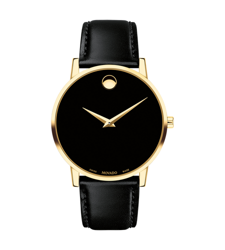 Emory Movado Museum Classic - Black Dial and Leather Strap with Gold Accents