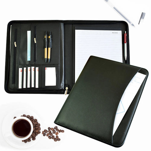 A4 Leather Zipper Business Padfolio Organizer