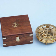 Load image into Gallery viewer, Solid Brass Round Sundial Compass w/ Rosewood Box