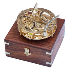 Load image into Gallery viewer, Solid Brass Round Sundial Compass w/ Rosewood Box