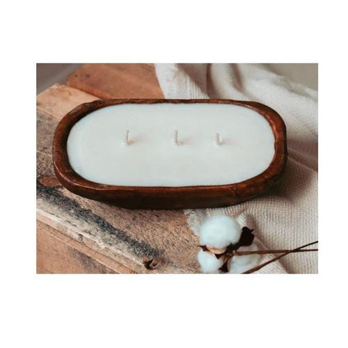 3 Wick Natural Wood Dough Bowl Soy Candle